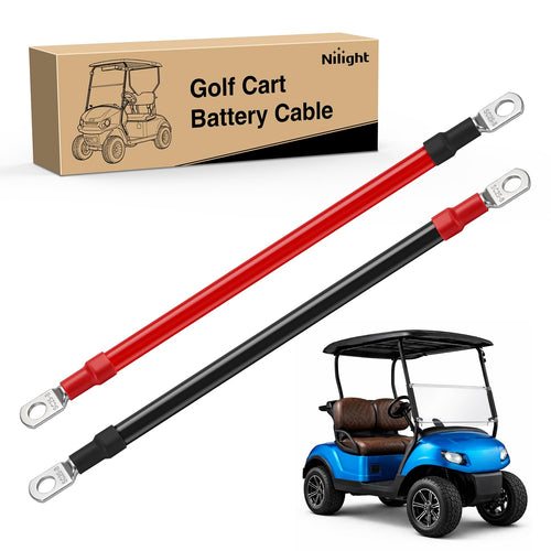Nilight 2PCS 4 AWG 18 Inch Golf Cart Battery Cable Kit Pure Copper for EZGO TXT | Heavy Duty Pure Copper AC/DC Wire Kits with Tinned Copper Lugs for 36V/48V EZGO TXT 1994-up