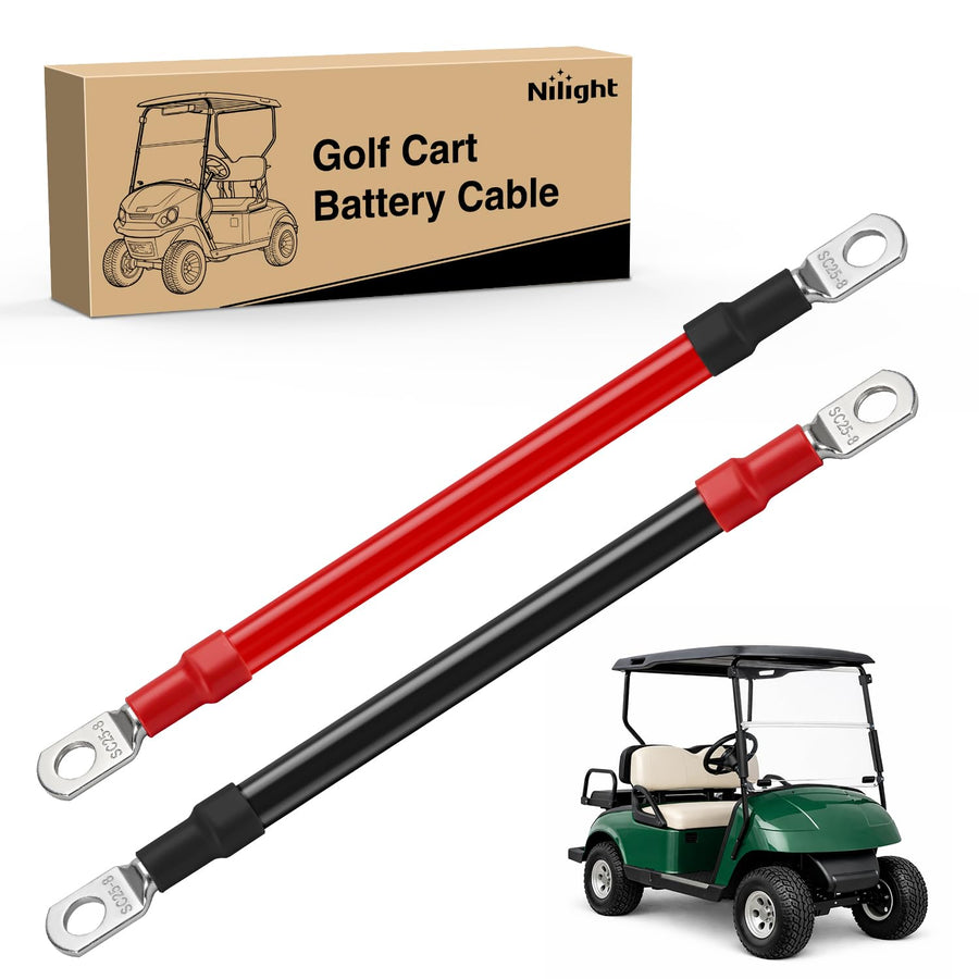 Nilight 2PCS 4 AWG 9 Inch Golf Cart Battery Cable Kit Pure Copper for EZGO TXT | Heavy Duty Pure Copper AC/DC Wire Kits with Tinned Copper Lugs for 36V/48V EZGO TXT 1994-up