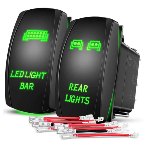 Nilight 2Pcs 5Pin Laser On/Off Led Light Bar Rear Lights Rocker Switch Green