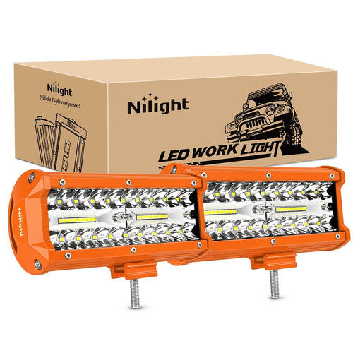 Nilight 2pc 6.5 Inch 120W Spot Flood Combo Orange Case Led Light Bar