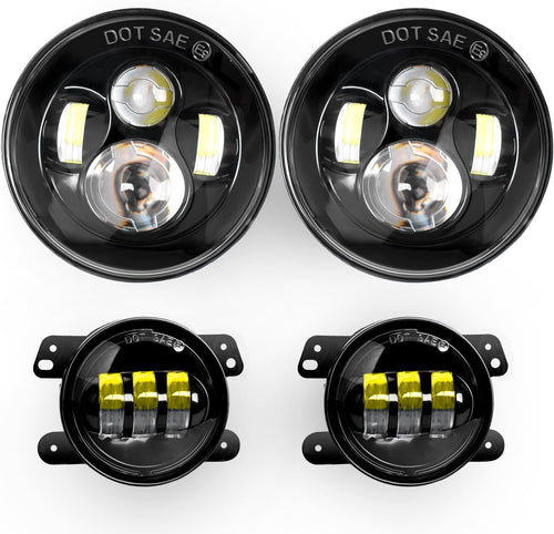 Nilight 2PCS 7 Inch LED Headlight Compatible with Jeep 2PCS 4 Inch LED Fog Light for Jeep Wrangler 97-17 JK LJ CJ