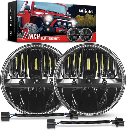 Nilight 2PCS 7 Inch LED Headlights High Low Beam Round Headlamp for 2007 2008 2009 2010 2011 2012 2013 2014 2015 2016 2017 JK JKU 1997-2006 Wrangler TJ 2 Door