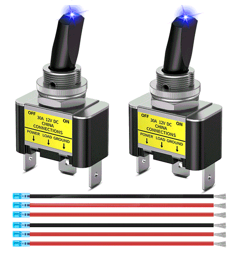 Nilight 2PCS Blue LED Toggle Switch 12V DC 30A 3 Pin On Off 2 Position Heavy Duty Rocker Switch with 14AWG Wire for Automotive Cars Trucks Boats Racing Cars Auto Boat