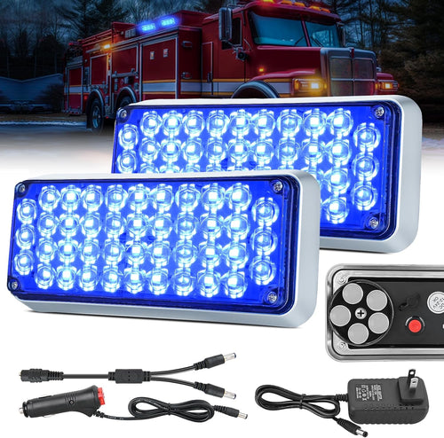 Nilight 2PCS Blue Strobe Wireless Magnetic Lights Portable Warning Hazard Light Surface Mount Waterproof 5 Patterns for 12V 24V Off Road Eergency Vehicles