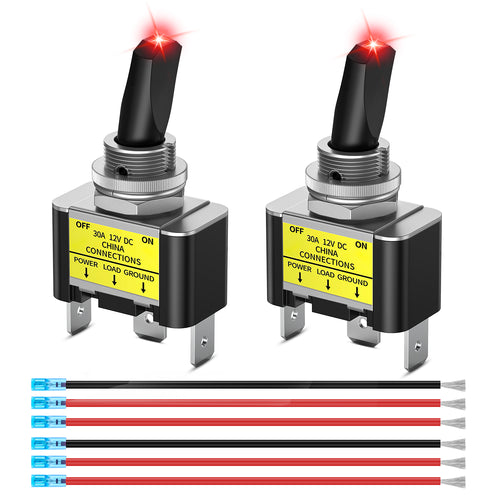 Nilight 2PCS Red LED Toggle Switch 12V DC 30A 3 Pin On Off 2 Position Heavy Duty Rocker Switch with 14AWG Wire for Automotive Cars Trucks Boats Racing Cars Auto Boat