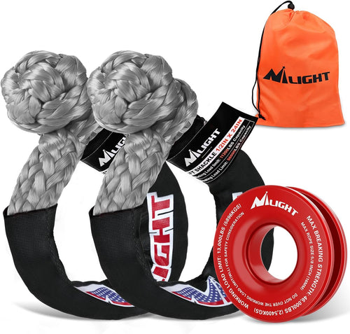 Nilight 2PCS Synthetic Soft Shackle 1/2 Inch x 24 Inch & Recovery Ring Kit - 56,000 LBS Shackle Breaking Strength with 46,000 LBS MBS Snatch Pulley for 4x4 Truck SUV ATV UTV Off-Road Vehicle Extraction (Gray)
