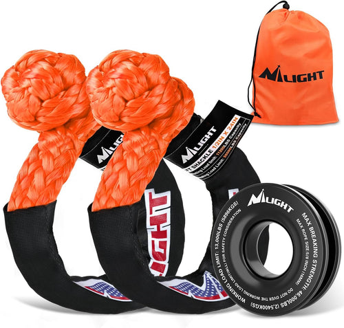 Nilight 2PCS Synthetic Soft Shackle 1/2 Inch x 24 Inch & Recovery Ring Kit - 56,000 LBS Shackle Breaking Strength with 46,000 LBS MBS Snatch Pulley for 4x4 Truck SUV ATV UTV Off-Road Vehicle Extraction