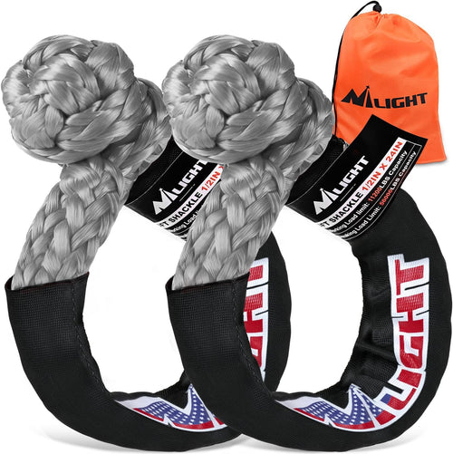 Nilight 2PCS Synthetic Soft Shackles 1/2 Inch x 24 Inch 56,000 LBS Breaking Strength with Extra Sleeves Heavy Duty Recovery Rope for Sailing SUV Off-Road Towing ATV UTV Trucks 4x4 (Gray)