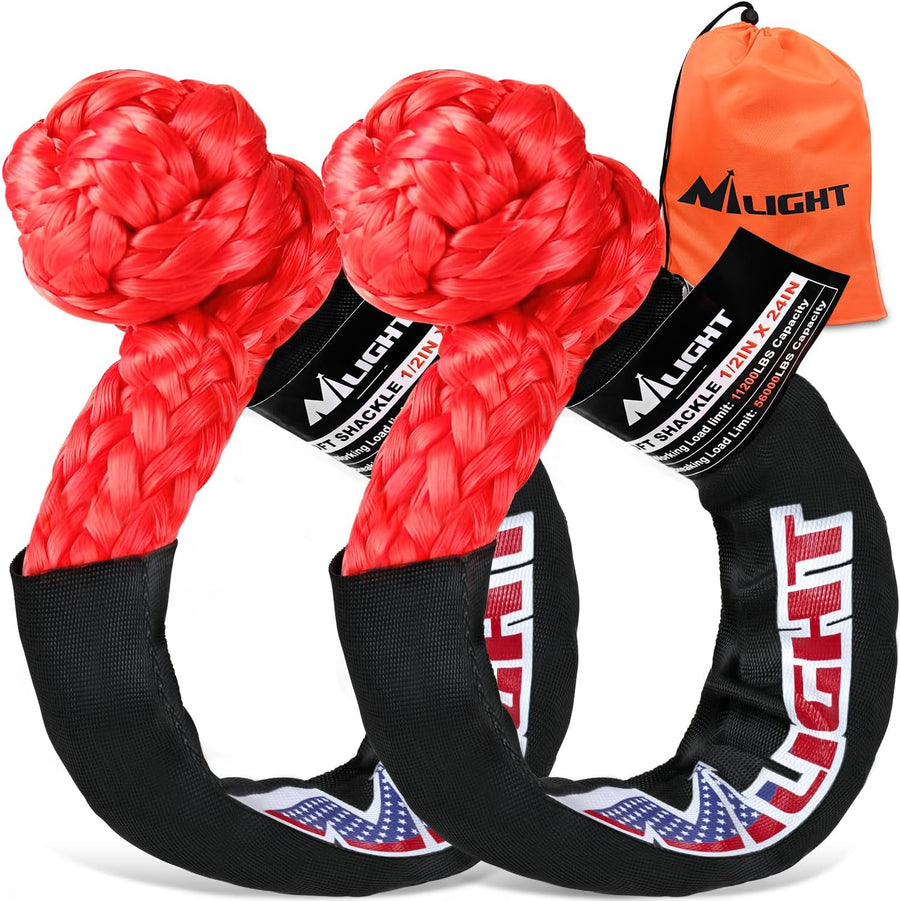Nilight 2PCS Synthetic Soft Shackles 1/2 Inch x 24 Inch 56,000 LBS Breaking Strength with Extra Sleeves Heavy Duty Recovery Rope for Sailing SUV Off-Road Towing ATV UTV Trucks 4x4 (Red)