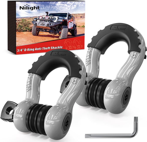 Nilight 3/4 Inch D Ring Anti-Theft Shackle Tow Hook Jeep Truck SUV ATV UTV | Off Road Recovery Gear 19T 41,887 lbs Break Strength 4.75T WLL Rust-Resistant Anti-Rattle Isolators Heavy Duty Grey 2pack