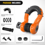 Nilight 3/4 Inch D Ring Anti-Theft Shackle Tow Hook Jeep Truck SUV ATV UTV | Off Road Recovery Gear 19T 41,887 lbs Break Strength 4.75T WLL Rust-Resistant Anti-Rattle Isolators Heavy Duty Orange 2pack, view 4