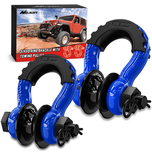 Nilight 3/4 inch D-Ring Shackle with Towing Pulley Blue (Pair)