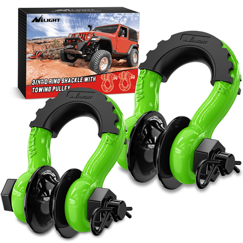 Nilight 3/4 inch D-Ring Shackle with Towing Pulley Green (Pair)