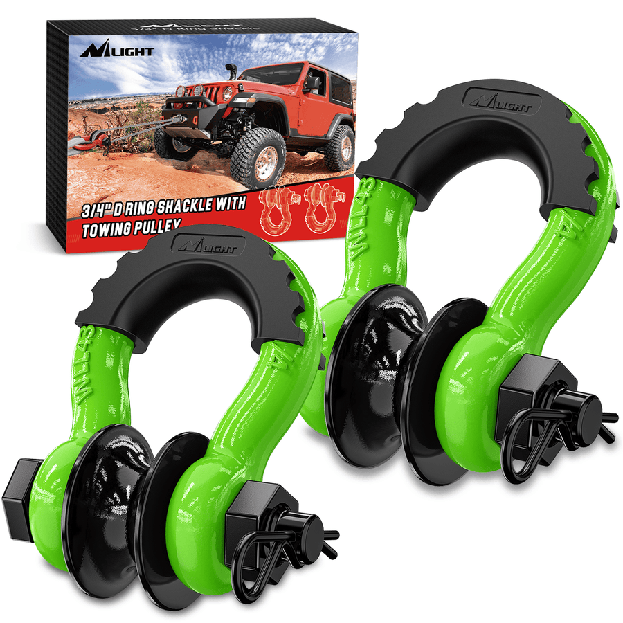 Nilight 3/4 inch D-Ring Shackle with Towing Pulley Green (Pair)
