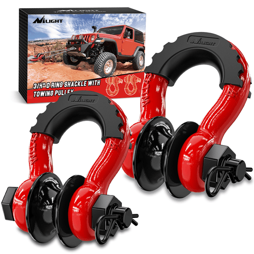 Nilight 3/4 inch D-Ring Shackle with Towing Pulley Red (Pair)