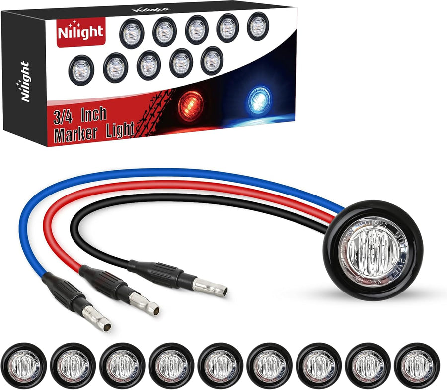 Nilight 3/4 Inch Dual Color Marker Light 10PCS Red to Blue Brake Auxiliary Side Marker Clearance Indicator Bullet Lights 3 Plug Connector IP68 Waterproof for Trailer Truck Pickup Camper RV ATV UTV Van Bus
