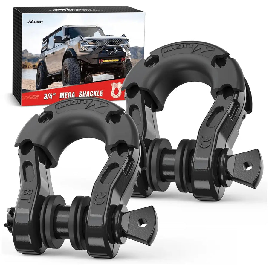 Nilight 3/4 inch Mega D-Ring Shackle With 7/8 inch Screw Pin 68000LBS Black (Pair)