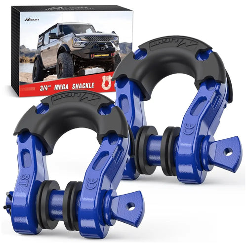Nilight 3/4 inch Mega D-Ring Shackle With 7/8 inch Screw Pin 68000LBS Blue (Pair)