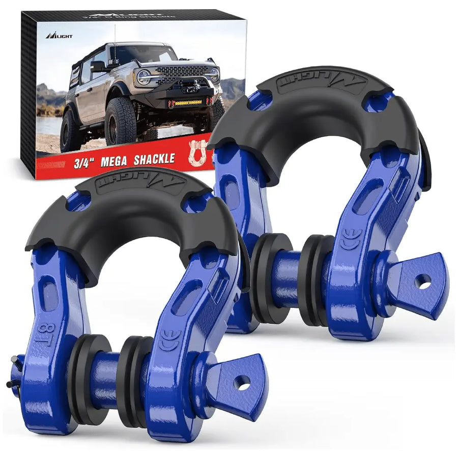 Nilight 3/4 inch Mega D-Ring Shackle With 7/8 inch Screw Pin 68000LBS Blue (Pair)