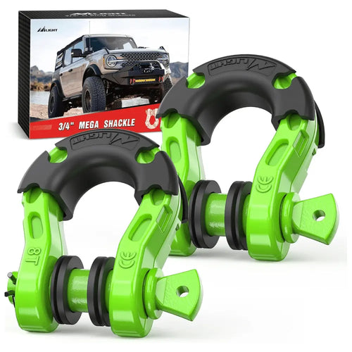 Nilight 3/4 inch Mega D-Ring Shackle With 7/8 inch Screw Pin 68000LBS Green (Pair)