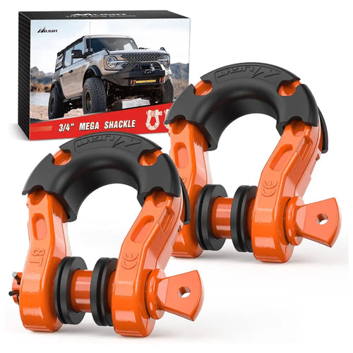 Nilight 3/4 inch Mega D-Ring Shackle With 7/8 inch Screw Pin 68000LBS Orange (Pair)