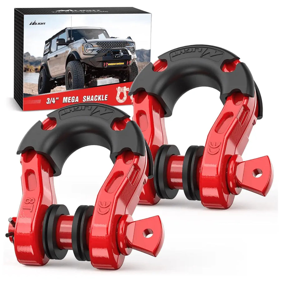 Nilight 3/4 inch Mega D-Ring Shackle With 7/8 inch Screw Pin 68000LBS Red (Pair)