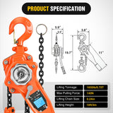 Nilight 3/4 Ton 1650 lbs Manual Lever Chain Hoist G80 Galvanized Carbon Steel with Weston Double-Pawl Brake Auto Chain Leading & 360° Rotation Hook for Garage Factory Dock, view 2