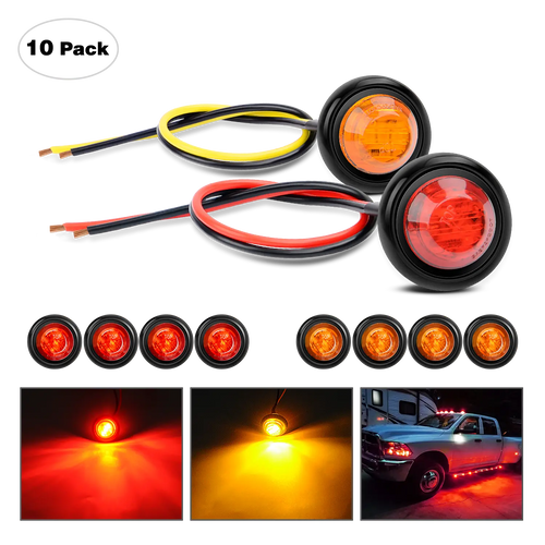 Nilight 3/4 inch Amber Red Round LED Marker Lights (10 Pcs)