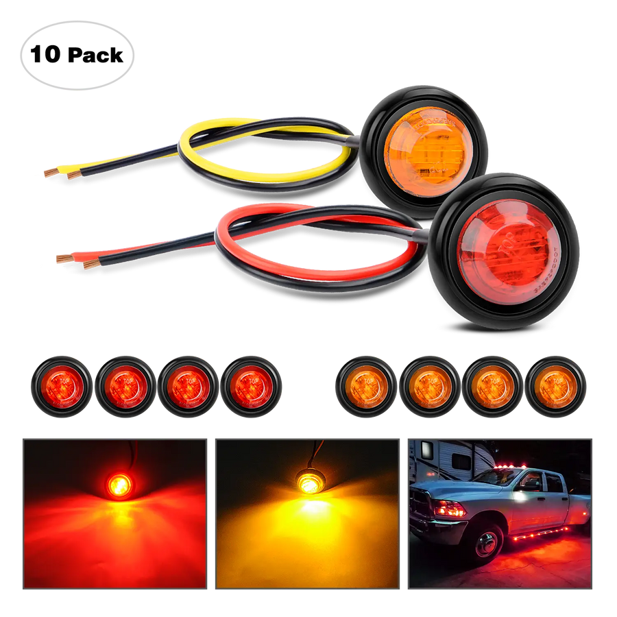 Nilight 3/4 inch Amber Red Round LED Marker Lights (10 Pcs)