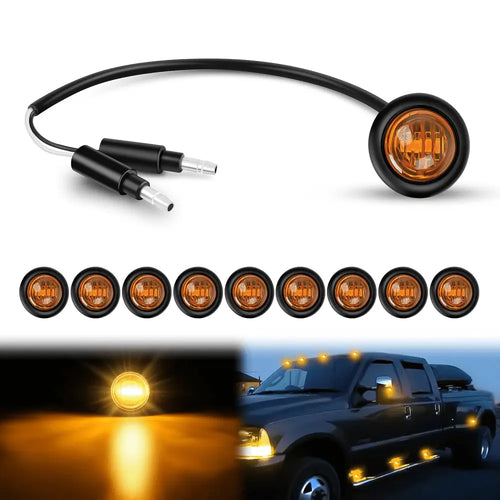 Nilight 3/4 inch Amber Round LED Marker Lights 2 Connectors (10 Pcs)