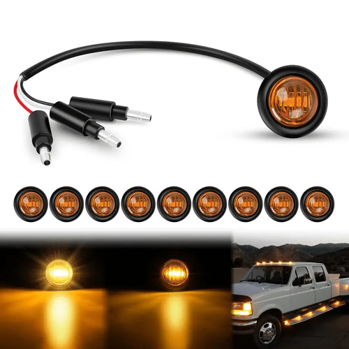 Nilight 3/4 inch Amber Round LED Marker Lights 3 Connectors (10 Pcs)