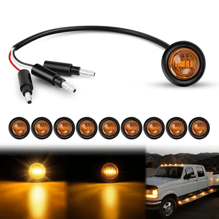 Nilight 3/4 inch Amber Round LED Marker Lights 3 Connectors (10 Pcs)