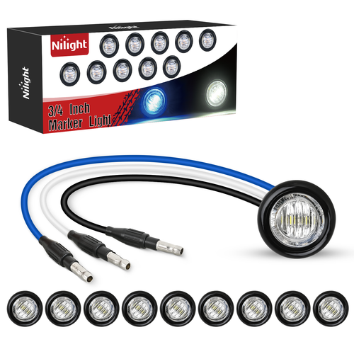 Nilight 3/4Inch Dual Color Marker Light 10PCS Blue to White Auxiliary Side Marker Bullet Clearance Indicator Lights 3 Plug Connector IP68 Waterproof for Trailer Truck Pickup Camper RV ATV UTV Van Bus