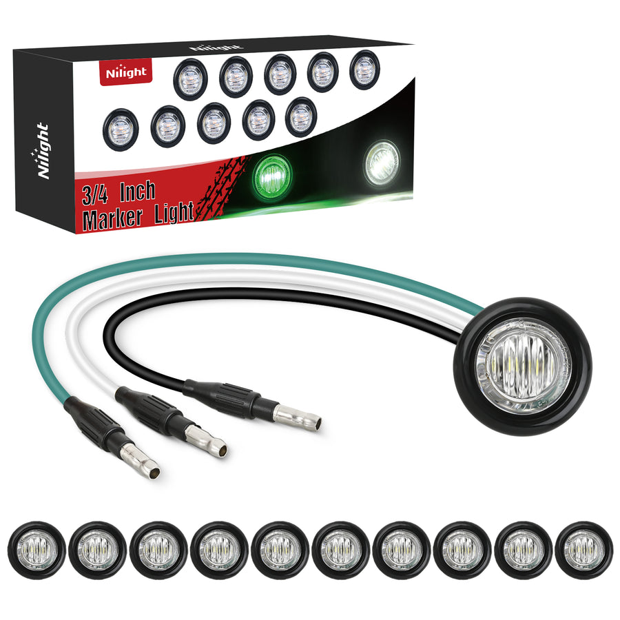 Nilight 3/4Inch Dual Color Marker Light 10PCS Green to White Auxiliary Side Marker Bullet Clearance Indicator Lights 3 Plug Connector IP68 Waterproof for Trailer Truck Pickup Camper RV ATV UTV Van Bus