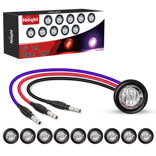 Nilight 3/4Inch Dual Color Marker Light 10PCS Red to Purple Brake Auxiliary Side Marker Clearance Indicator Bullet Lights 3 Plug IP68 Waterproof for Trailer Truck Pickup Camper RV ATV UTV Van Bus