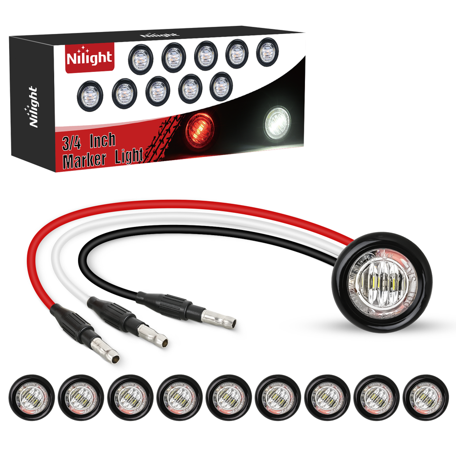 Nilight 3/4Inch Dual Color Marker Light 10PCS Red to White Brake Auxiliary Side Marker Clearance Indicator Bullet Lights 3 Plug IP68 Waterproof for Trailer Truck Pickup Camper RV ATV UTV Van Bus
