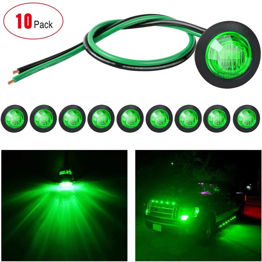 Nilight 3/4 inch Green Round LED Marker Lights (10 Pcs)