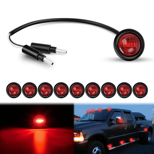 Nilight 3/4 inch Red Round LED Marker Lights 2 Connectors (10 Pcs)