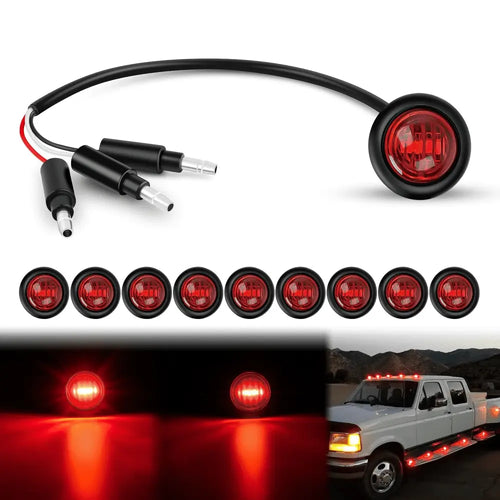 Nilight 3/4 inch Red Round LED Marker Lights 3 Connectors (10 Pcs)