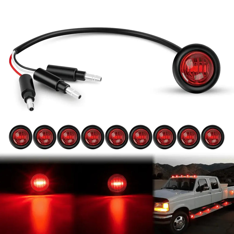 Nilight 3/4 inch Red Round LED Marker Lights 3 Connectors (10 Pcs)