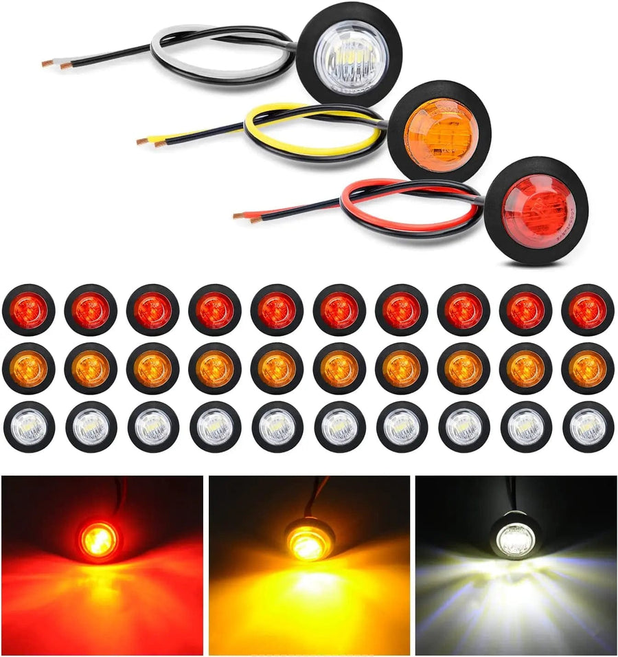 Nilight 3/4 inch White Amber Red Round LED Marker Lights (30 Pcs)