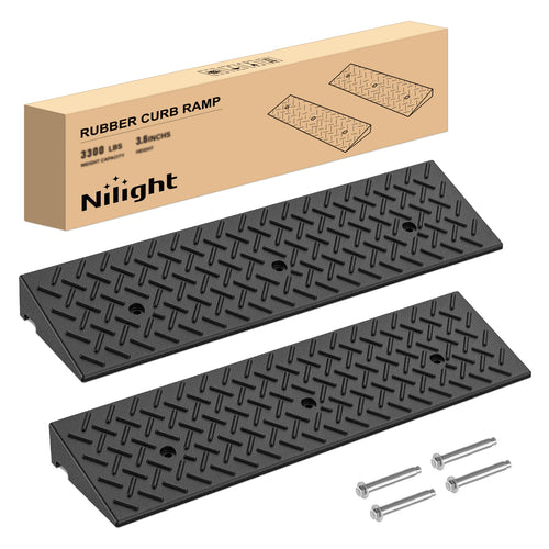 Nilight 3.6Inch Rise Curb Ramps, Heavy Duty Rubber Driveway Threshold Shed Ramp for Sidewalk Cars Lawn Mower Wheelchairs Motorcycles, 3300lbs Load Capacity (Pair)