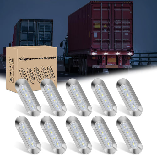 Nilight 3.7 Inch white Oval Side Marker Light, 4 LED IP68 Waterproof | Chrome Bezel DC 12-24V Surface Mount 10 Pack Marker & Clearance Light for Trucks Trailers Cars RVs Buses & Boats