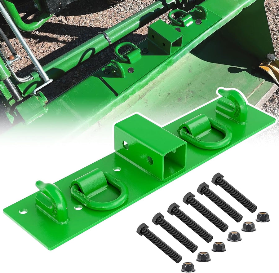 Nilight 3/8 Inch Tractor Bucket Grab Hooks with 1/2 Inch Tie Down Ring and 2 Inch Receiver Grade 70 Forged Steel Bolt-On for John Deere Compact Tractor Bucket RV UTV Truck Max 4700LBS, Green