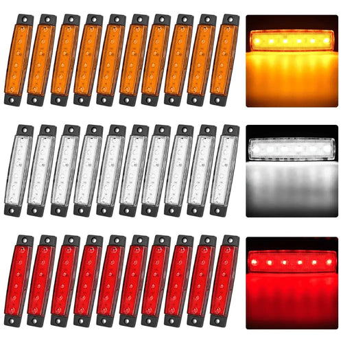 Nilight 3.8 Inch 6 LEDs Amber Red White Side Marker Lights (30 Pcs)