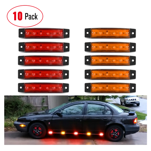 Nilight 3.8 Inch 6 LEDs Red Amber Side Marker Lights (10 Pcs)