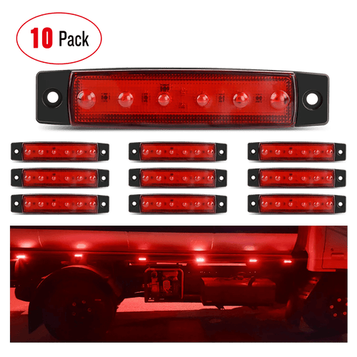 Nilight 3.8 Inch 6 LEDs Red Side Marker Lights (10 Pcs)