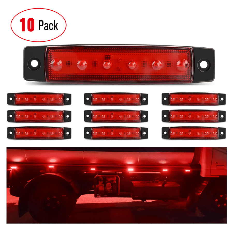 Nilight 3.8 Inch 6 LEDs Red Side Marker Lights (10 Pcs)