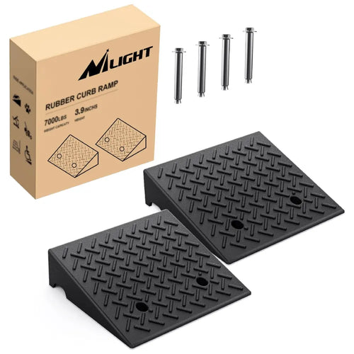 Nilight 3.9 Inch 7000lbs Load Capacity Rise Height Heavy Duty Rubber Curb Ramp (Pair)