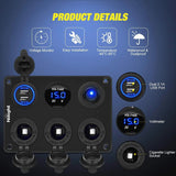 Nilight 3 Cigarette Socket Switch Panel w/ Dual USB Charger LED Voltmeter, view 3